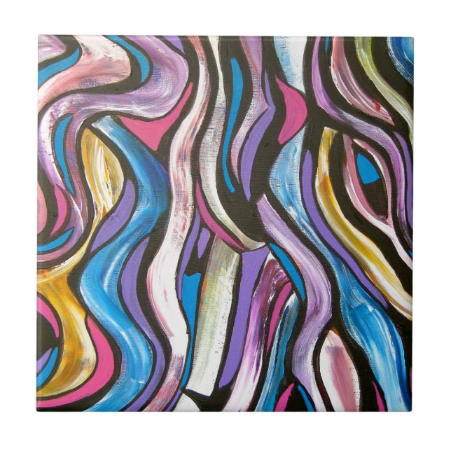 Whispering Tree-Hand Painted Abstract Art Ceramic Tile (Front)