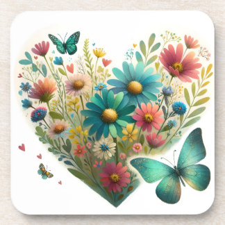 Whispering Wildflower Butterflies Botanical Coaster