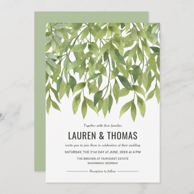 Whispering Willows Watercolor Greenery Wedding Invitation (Front/Back)