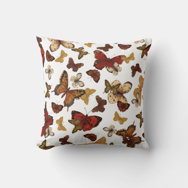 Whispering Wings – Butterflies on White Cushion (Front)