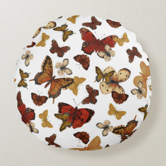 Whispering Wings – Butterflies on White Round Cushion