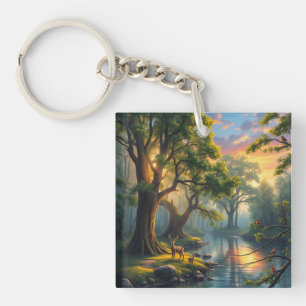 Whispering Woods at Dawn  Nature Artwork Magnet Key Ring