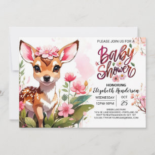 Whispering Woods of Deer Baby Girl Shower Invitation