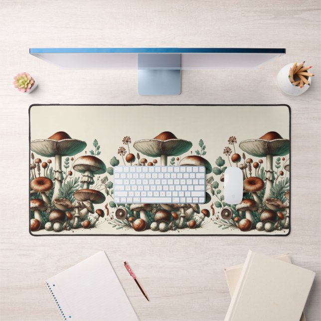 Whispering Woods: Seamless Mushroom Pattern Collec Desk Mat (Office 1)