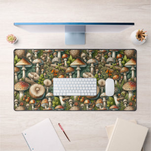 Whispering Woods: Seamless Mushroom Pattern Collec Desk Mat