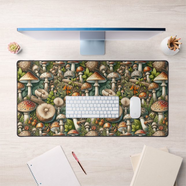 Whispering Woods: Seamless Mushroom Pattern Collec Desk Mat (Office 1)