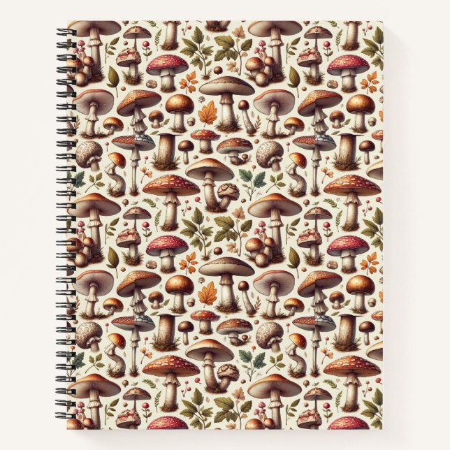 Whispering Woods: Seamless Mushroom Pattern Collec Notebook (Front)