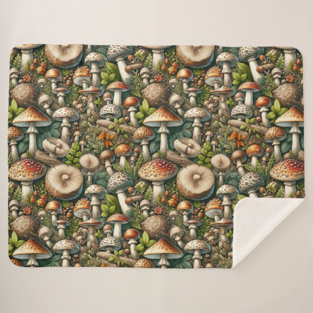 Whispering Woods: Seamless Mushroom Pattern Collec Sherpa Blanket (Front (Horizontal))