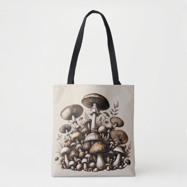 Whispering Woods: Seamless Mushroom Pattern Collec Tote Bag (Front)