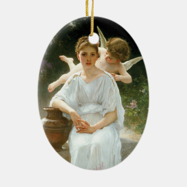 Whisperings of Love, First Reverie by Bouguereau Ceramic Ornament (Back)