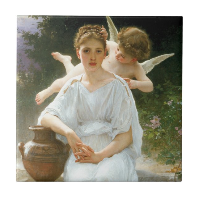 Whisperings of Love, First Reverie by Bouguereau Ceramic Tile (Front)