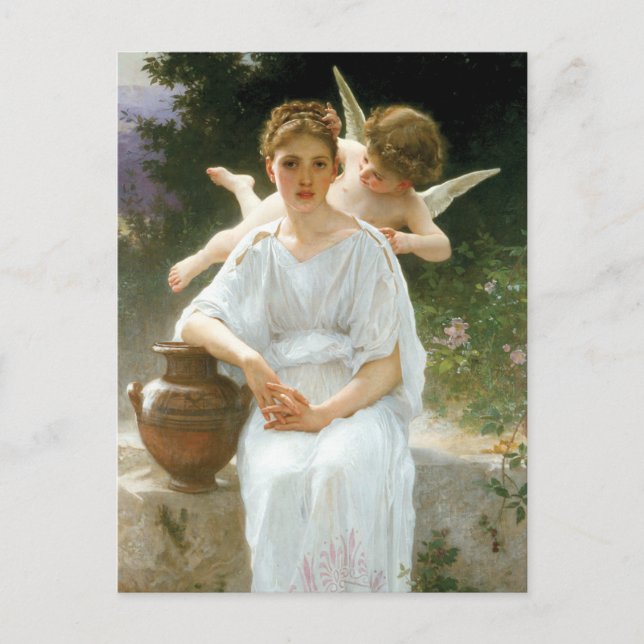 Whisperings of Love, First Reverie by Bouguereau Postcard (Front)