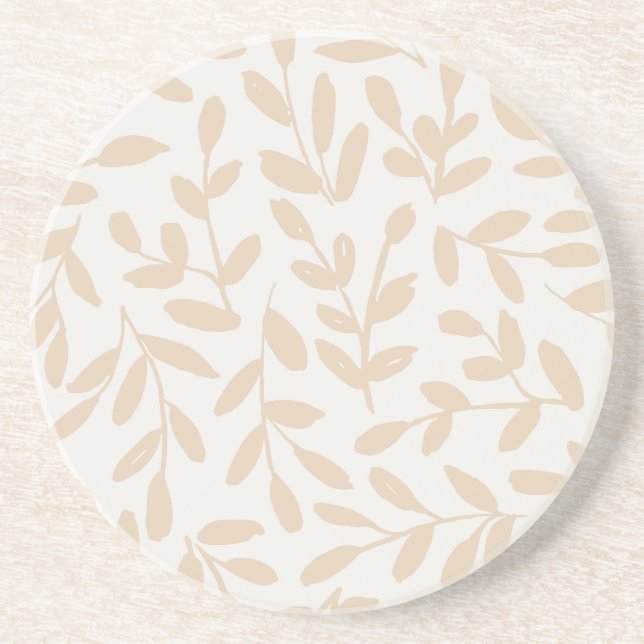 Whisperleaf-Subtle Botanical In Cream & Beige Coaster (Front)