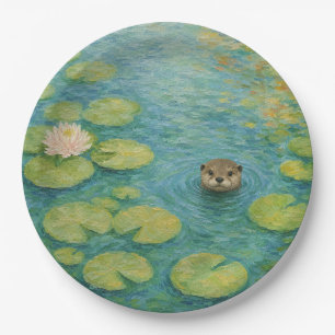 Whispers by the Lily Pond – Playful Otter Paper Plate