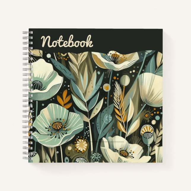  Whispers in Teal – Ethereal Poppies - dark Notebook (Front)
