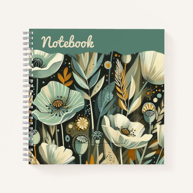  Whispers in Teal – Ethereal Poppies  Notebook (Front)
