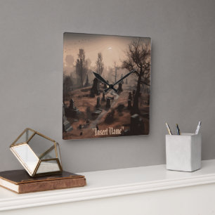 Whispers in the Dark: Terrifying Cemetery Ambience Square Wall Clock