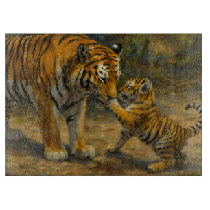 Whispers in the Wild – Tiger and Cub in Forest Cutting Board