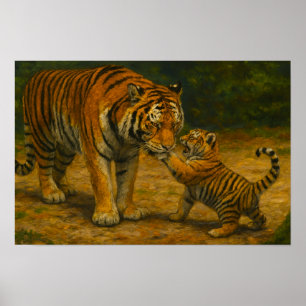 Whispers in the Wild – Tiger and Cub in Forest Poster