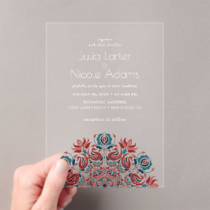 Whispers Lake Swan Lotus Flowers Mandala Wedding Acrylic Invitations