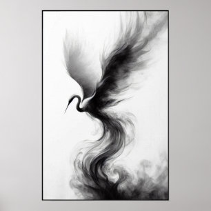 Whispers of a Smoky Crane Abstract Poster