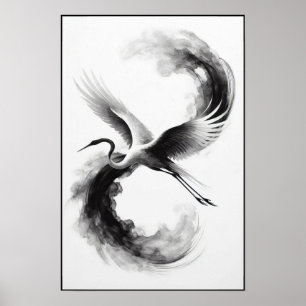 Whispers of a Smoky Crane Abstract Poster
