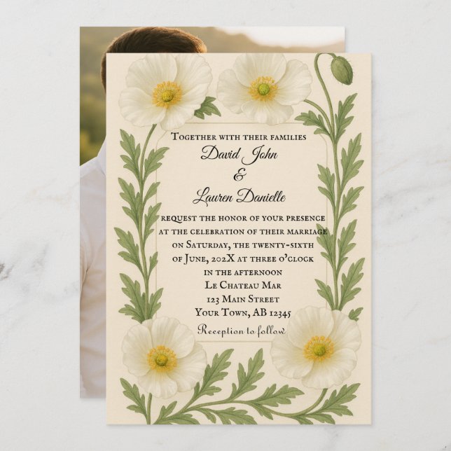 Whispers of Bloom Photo Wedding Invitation (Front/Back)