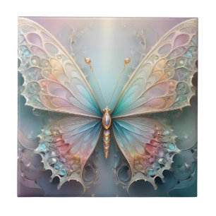 Whispers of Color: Pastel Fractal Butterfly Dream Ceramic Tile