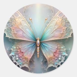 Whispers of Color: Pastel Fractal Butterfly Dream Classic Round Sticker