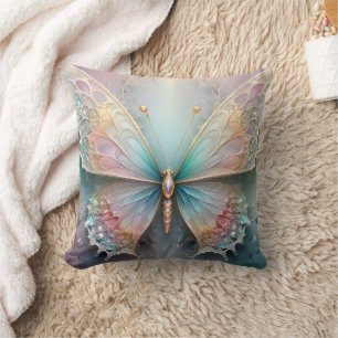 Whispers of Color: Pastel Fractal Butterfly Dream Cushion