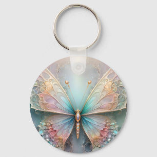 Whispers of Color: Pastel Fractal Butterfly Dream Key Ring
