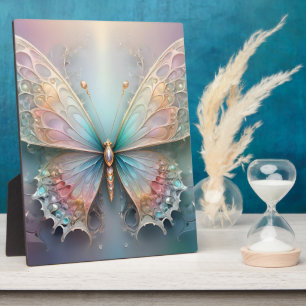Whispers of Color: Pastel Fractal Butterfly Dream Plaque