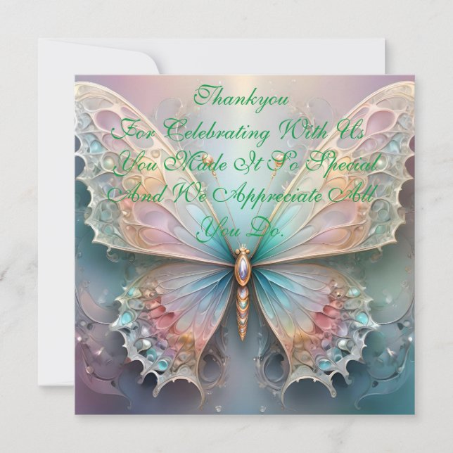 Whispers of Color: Pastel Fractal Butterfly Dream Thank You Card (Front)
