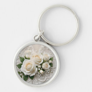 Whispers of Elegance: Rose Lace, and Timeless Vows Key Ring