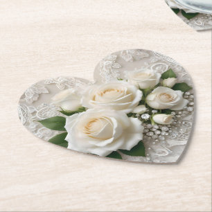 Whispers of Elegance: Rose Lace, and Timeless Vows Paper Coaster
