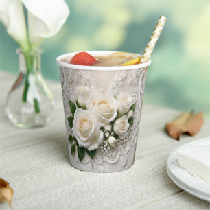 Whispers of Elegance: Rose Lace, and Timeless Vows Paper Cups