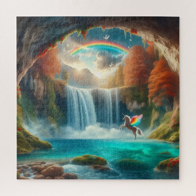 Whispers of Fantasy: Unicorn's Cascade in Autumn Jigsaw Puzzle (Vertical)