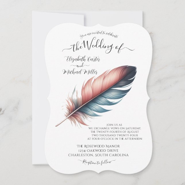 Whispers of Grace Feathered Elegance Minimalism Invitation (Front)