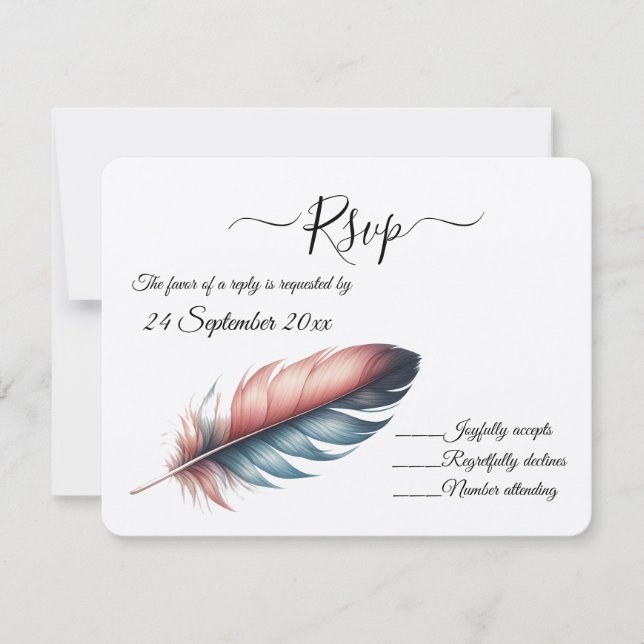 Whispers of Grace Feathered Elegance Minimalism RSVP Card (Front)