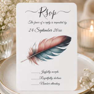 Whispers of Grace Feathered Elegance Minimalism RSVP Card