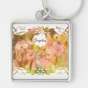 Whispers of Magic: Two Fairy Friends in a Garden Key Ring