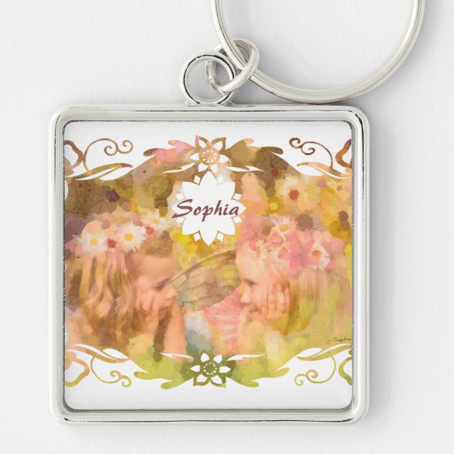 Whispers of Magic: Two Fairy Friends in a Garden Key Ring (Front)