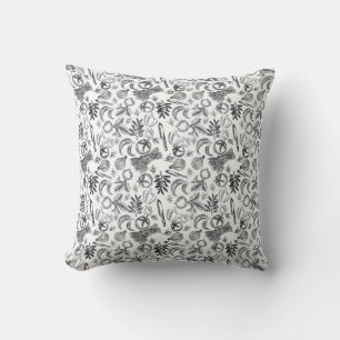 Whispers Of Nature Black Grey Vintage Botanical Cushion