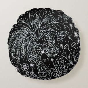 Whispers of Nature Botanical Line Art Lumbar Round Cushion