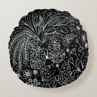 Whispers of Nature Botanical Line Art Lumbar Round Cushion