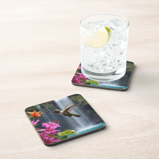 "Whispers of Nature: Hummingbird, Waterfall Coaster (Right Side)