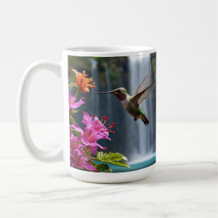 "Whispers of Nature: Hummingbird, Waterfall Coffee Mug