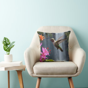 "Whispers of Nature: Hummingbird, Waterfall Cushion