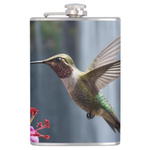 "Whispers of Nature: Hummingbird, Waterfall Hip Flask
