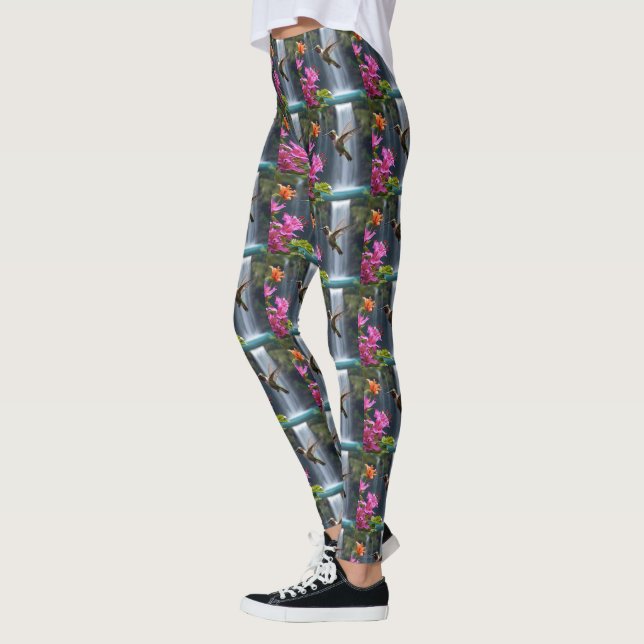 "Whispers of Nature: Hummingbird, Waterfall,  Leggings (Left)